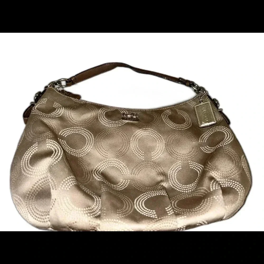 Auth Vintage COACH MADISON Beige Jacquard‎ Hobo Bag